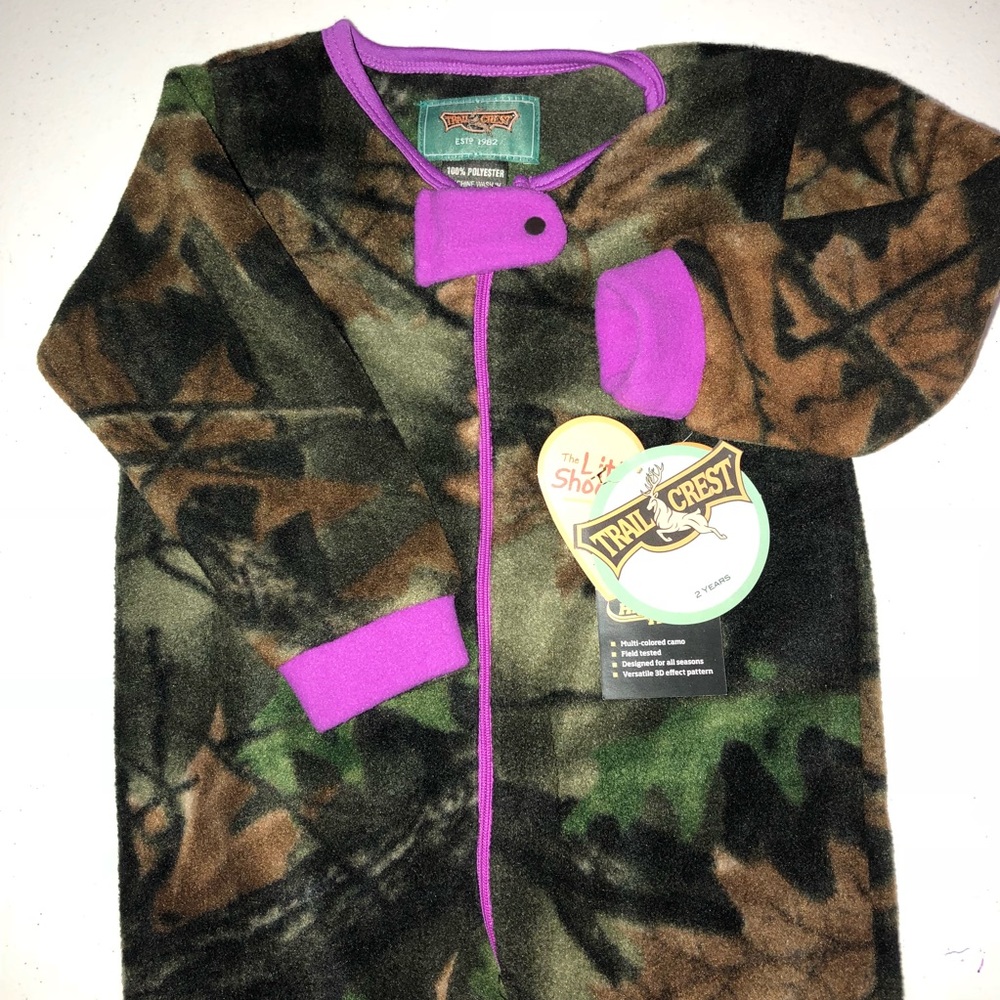 Fleece footed pajamas camo and purple NWT